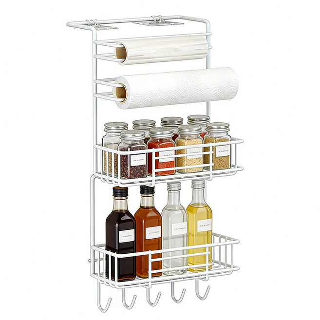 VIX Group 무타공 냉장고 틈새선반 틈새수납장 키친타올걸이 다용도걸이 건조대 세탁기선반 옷장 틈새수납 공간활용 틈새장 거치대, 1개, 화이트