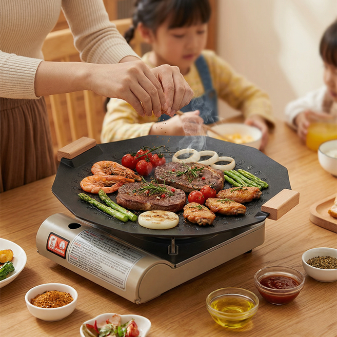 R Succeed I 원형 구이판 캠핑 그리들팬 옥외 그릴 인덕션 범용 불판, 1개, 34cm