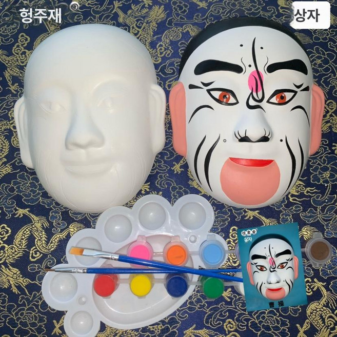 진화상점] 변검 가면 색칠 DIY 탈 만들기 / 중국 전통 공연 경극 리엔푸 가면만들기 리앤푸 그림 중국문화 중국어 수업도구, 1개, 차오차오 화이트+페인트 팩+참고