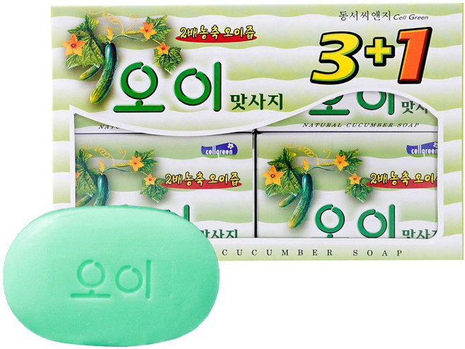 동서 셀그린 오이 맛사지 비누 100g 4입, 단품