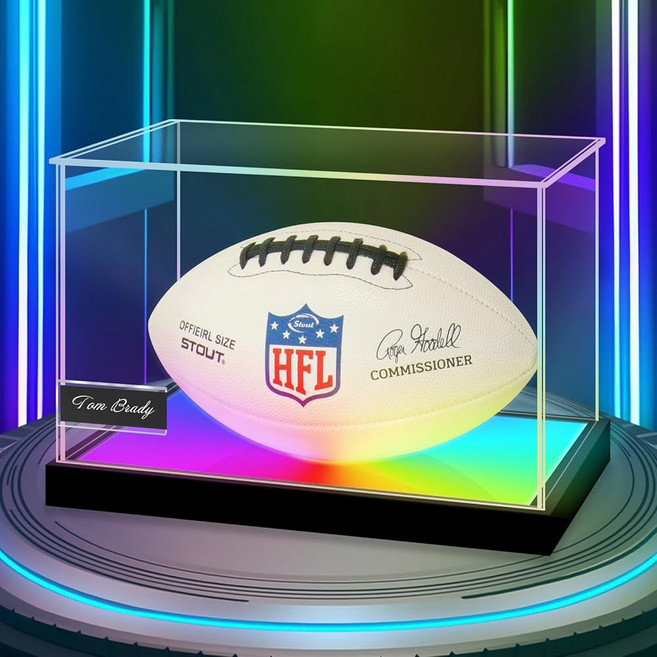 랜스쿠어리 아크릴 복싱 글러브 디스플레이 케이스 색상 변경 LED 조명 이름판이 있는 방진 박스 사인 글러브용 클리어 풀사이즈 기념품 박스, Football