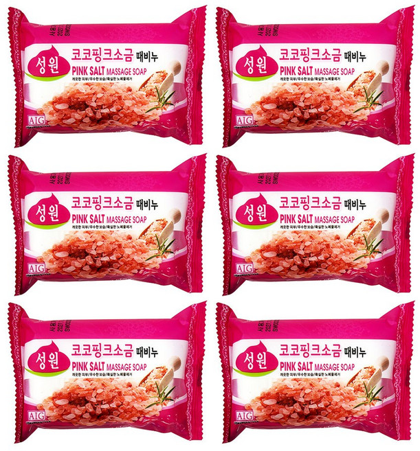성원 목욕 때비누 목욕비누 핑크소금 때비누, 6개입, 150g