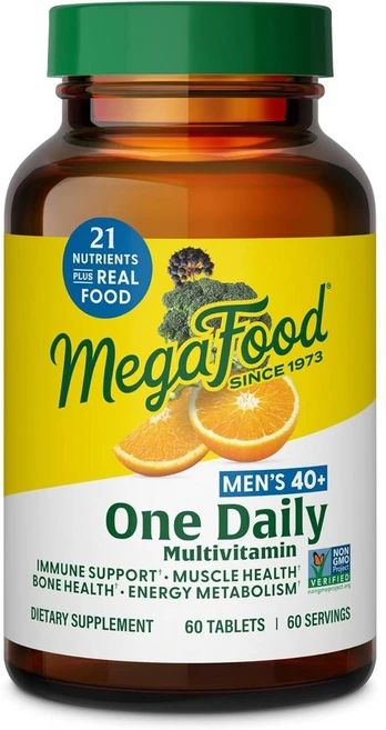 MegaFood Mens 40+ One Daily Multivitamin 메가푸드 멘 40+ 원 데일리 멀티비타민, 1개, 60정 - 쿠팡