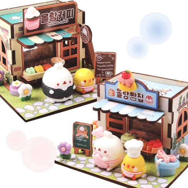 몰랑 타운하우스 만들기 DIY 키트 세트 꾸미기 인테리어소품 장식 무드등 취미 여가 데코덴 세트 단체선물 혼자놀기 파츠 토핑, 1개, 커피숍