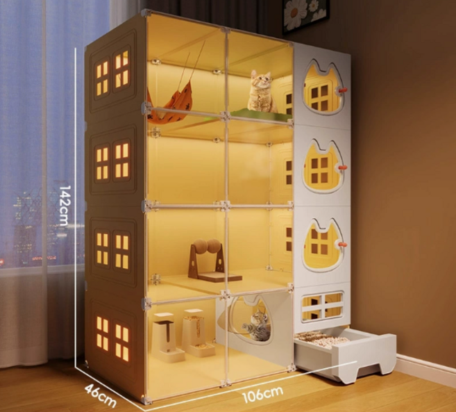 코어엑시스 고양이 집 대형 케이지 캣빌라 캣타워 화장실 일체형 투명 아크릴 다층 캣룸, 1개, 4층(106*46*142cm)