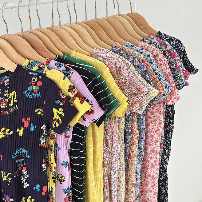 ECLL 아동 꽃무늬 플리츠 잠옷 촌캉스 파자마 상하 세트