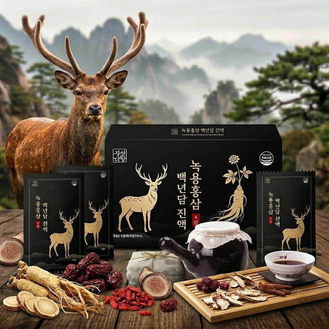 100% 국내산 6년근 홍삼 프리미엄 녹용 진한 녹용홍삼 진액 건강즙 원기회복 자양강장, 30개, 60ml