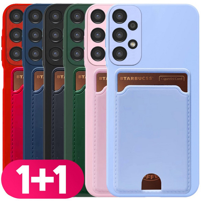 리빙그레이 1+1 갤럭시 A53 5G 카드 수납 실리콘 파스텔 컬러 카메라 보호 케이스