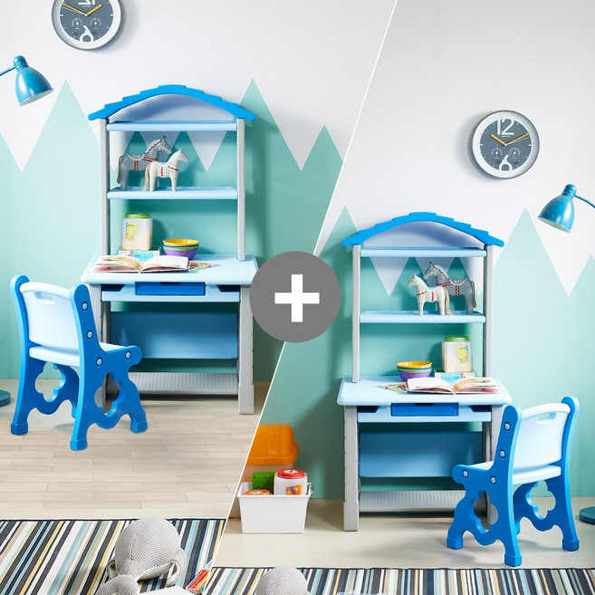 [2세트 특가] 하이지니프로 2세트 학습습관 바른자세 유아책상의자세트 남매 자매 쌍둥이책상 (2color), 파스텔블루+파스텔블루