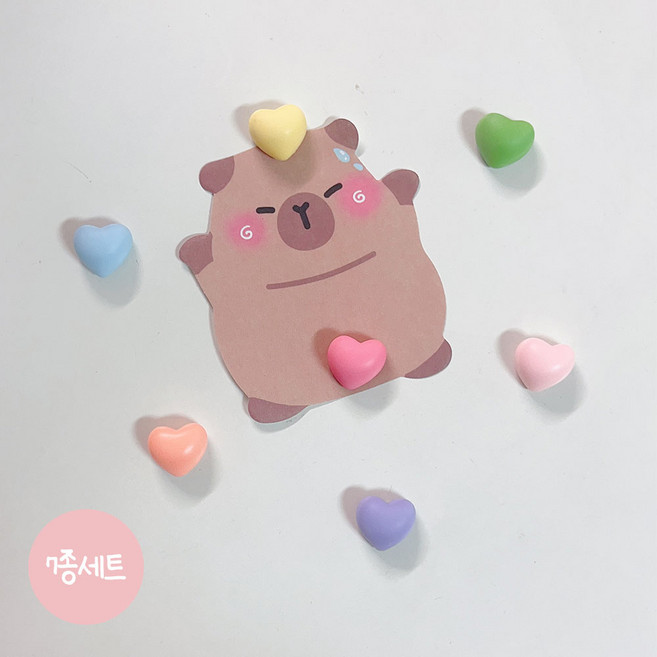 굿데이몰 냉장고 자석 마그네틱 마그넷 소스자석 곰돌이자석 베이커리자석 조약돌 감성 인테리어 소품, 05.파스텔 하트자석 7종1세트