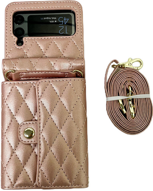 케바케 갤럭시 Z플립 퀄팅 가죽 카드 지갑 스트랩 힌지보호 케이스