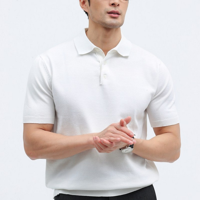 글리멜로 라이트 여름 남성 면 니트 카라 반팔 티셔츠