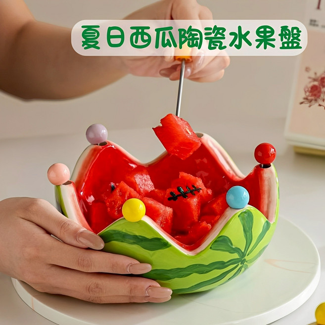 夏日西瓜陶瓷水果盤 可愛造型 繽紛裝飾, 紅色, 1個