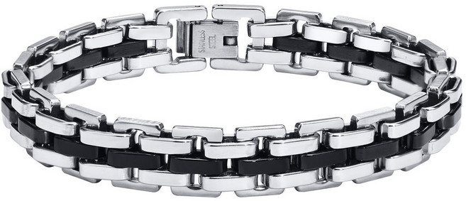 Vnox 남성용 시계 밴드 모양 체인 팔찌 십대 스트랩 블랙 실버 컬러 스테인레스 스틸 손목 11mm