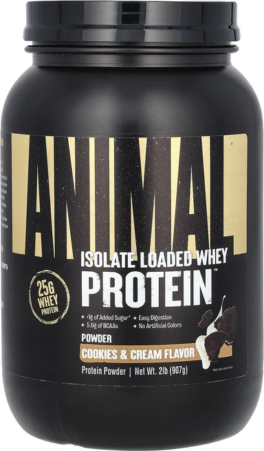 애니멀 Animal Isolate Loaded Whey Protein Powder Cookies & Cream 2 lb 907 g - 쿠팡