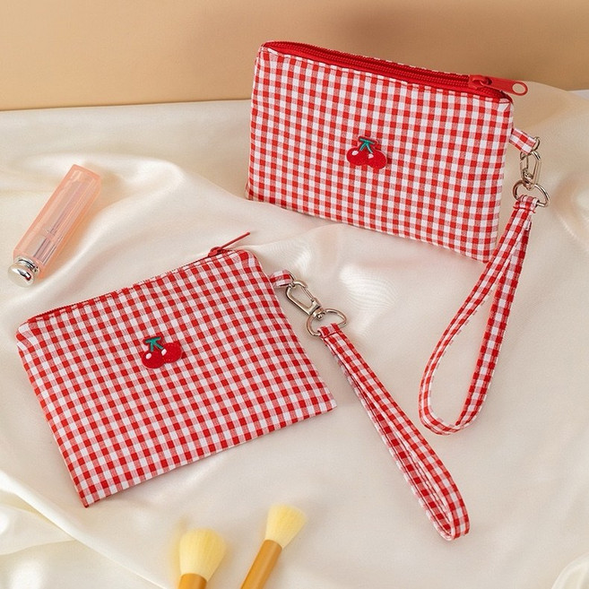 [쏘아] 체리 체크 파우치