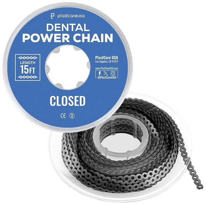 교정기용 플라스틱케어 미국 교정용 파워 체인 u2013 블랙 15피트 길이의 짧은 롤 짧고 긴 폐쇄형 탄성 리기처 다양한 색상 옵션 내구성 있는 치과용 장치, Closed, Sky Blue