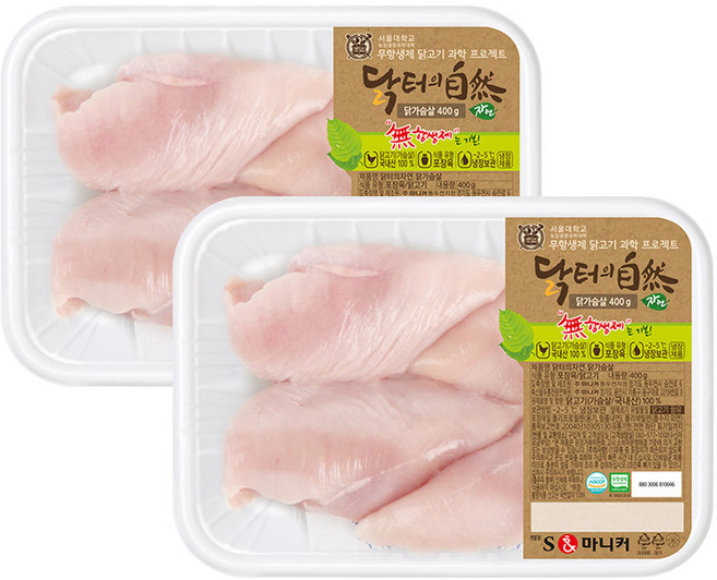 마니커 닭터의자연 국내산 무항생제 냉장 닭가슴살, 2개