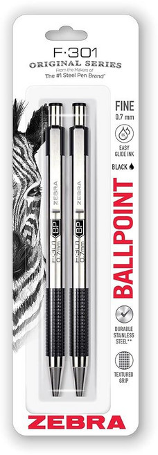 Zebra Pen F-301 볼포인트 스테인리스 스틸 노크식 포인트 파인 필기구