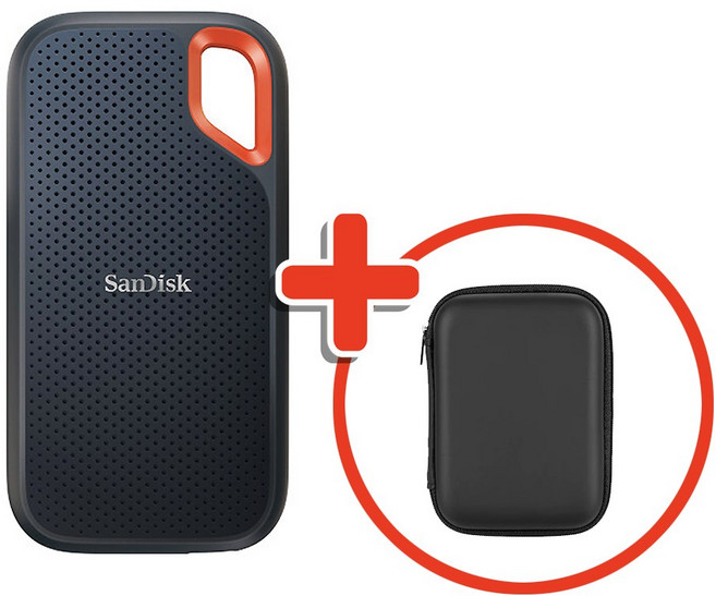 샌디스크 외장 SSD E61 익스트림 포터블 대용량 고성능 + 파우치 케이스, 블랙, 2TB