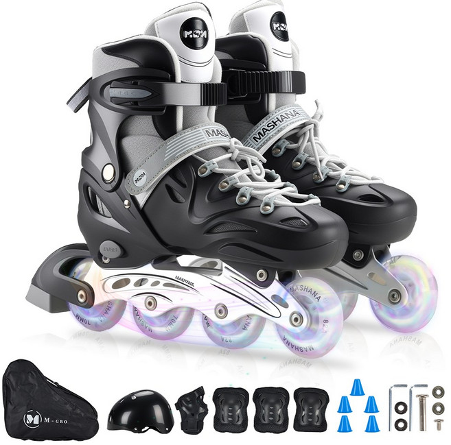 조정 가능한 인라인 스케이트 블랙 세트 헬멧 보호대 가방 성인용