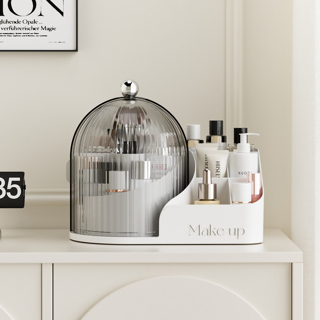 타니아홈 먼지차단 돔커버 화장품 정리함, 1개, 화이트