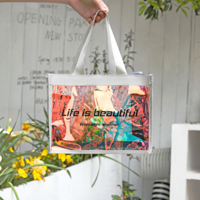 컴윗미 홀로그램 수영 비치백 숄더백 목욕 방수 가방, 그레이