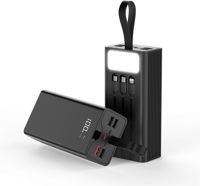 CCAGU 대용량 보조배터리 30000mAh 일체형 3개 케이블 내장 22.5W PD QC3.0 초고속충전 파워뱅크 보조밧데리, 블랙