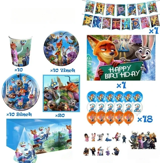 주토피아 2 테마 파티 장식 접시 테이블보 케이크 토퍼 배너 컵 생일 크리스마스 어린이 용품, 26 96pcs-2