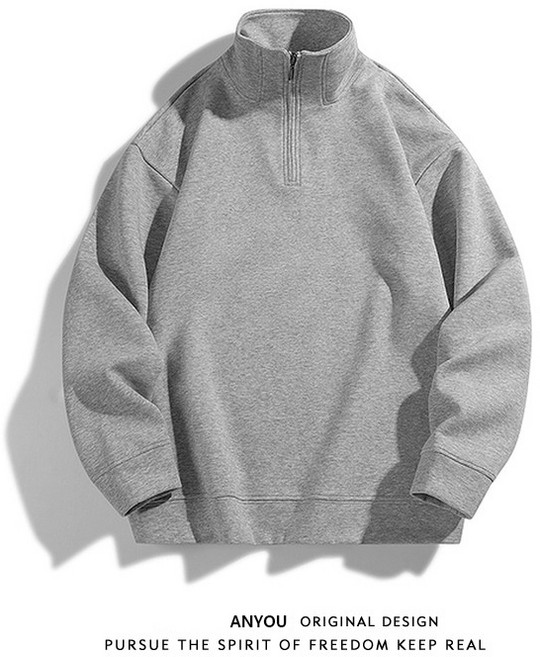 ANYOU 남성용 반집업 맨투맨 캐주얼 오버핏 하이넥 티셔츠 긴팔