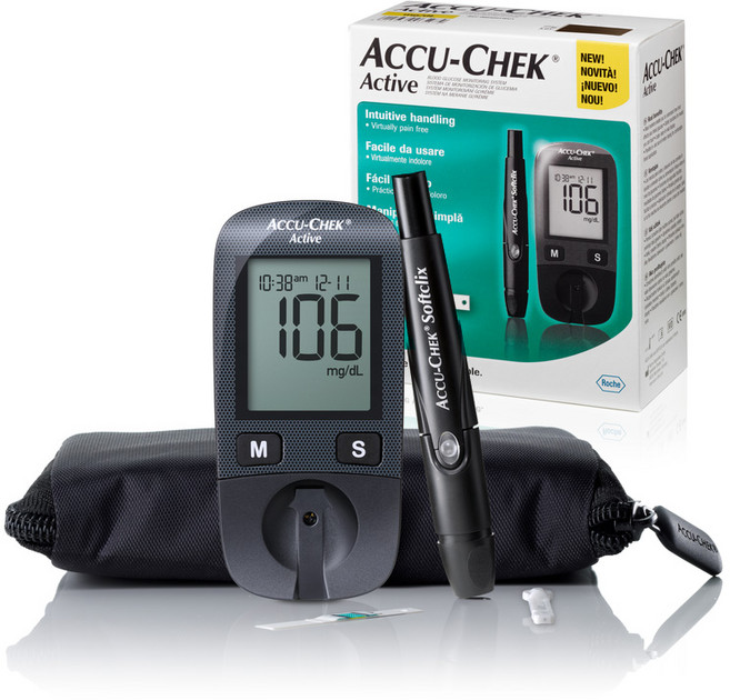 아큐첵 액티브 혈당측정기 + 시험지 100p + 침 110p + 솜 100p + 채혈기, Accu-chek-Active(혈당측정기), 1세트