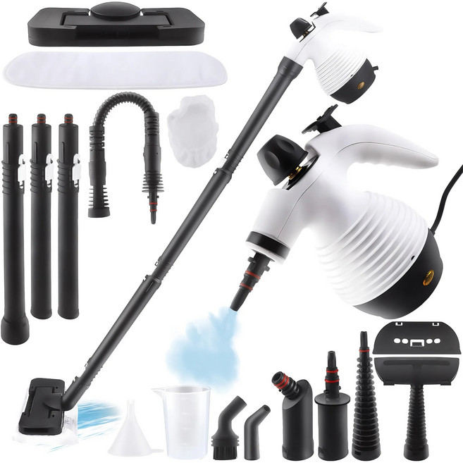 RichMagic독일 다기능 고온 스팀 청소기 고온 살균 다기능 세척 대걸레가 달린 스팀청소기, 흰색