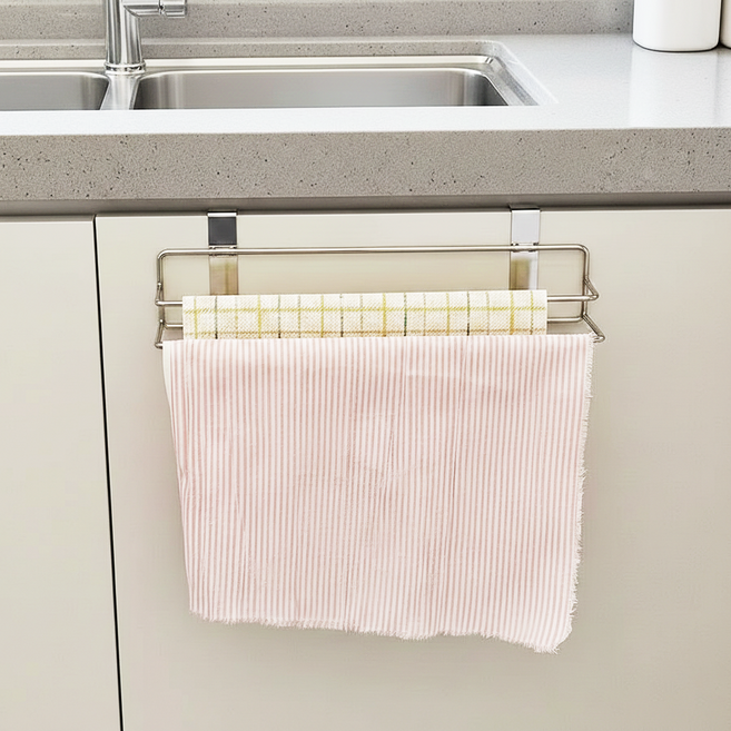 만자천홍 스테인레스 행주걸이 2단 싱크대 무타공, 1개, 실버