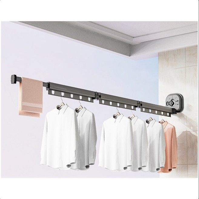 Bornoon 무설치 자흡식 벽걸이 빨래건조대 강력흡착 공간활용 빨래 건조대, 블랙