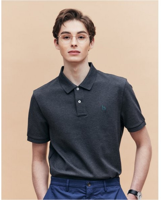 [매장정품] 헤지스 [] [링클프리] 차콜 반팔 피케 티셔츠 HZTS5B403CG