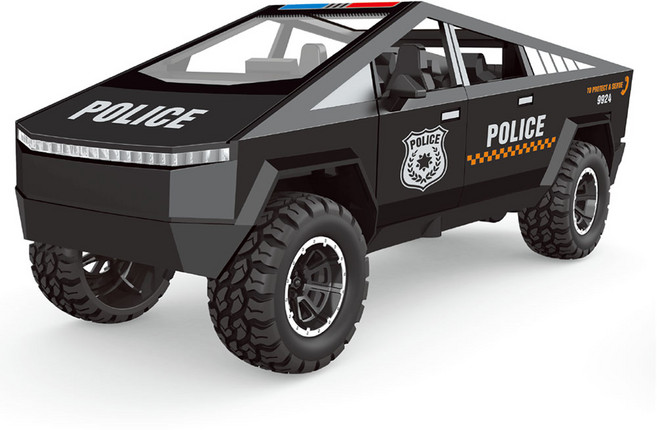 토이즈데이 실제 연기 분사! 폴리스 사이버 트럭 LED 라이트 문 개폐 후렉션 자동차, 1개, 블랙