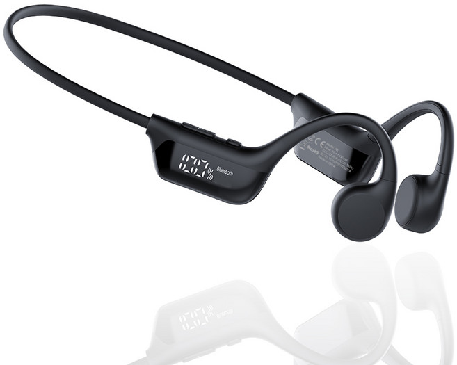 인플리바타 골전도 오픈형 블루투스 6.0 스마트 디스플레 이어폰 IP67 방수 HiFi고음질 스포츠 러닝 무선 마그네틱충전 이어폰, 블랙, X6