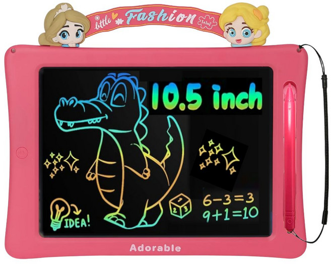 컬러 LCD 유아드로잉패드 10.5인치 (26cm) 전자칠판 낙서장 펜 분실방지 줄 포함 어린이집 선물 스케치북, 분홍(10.5인치), 1개