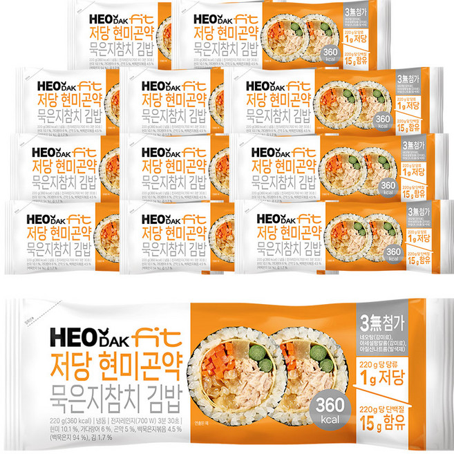 허닭FIT 저당 현미곤약 묵은지참치 김밥, 12개, 220g