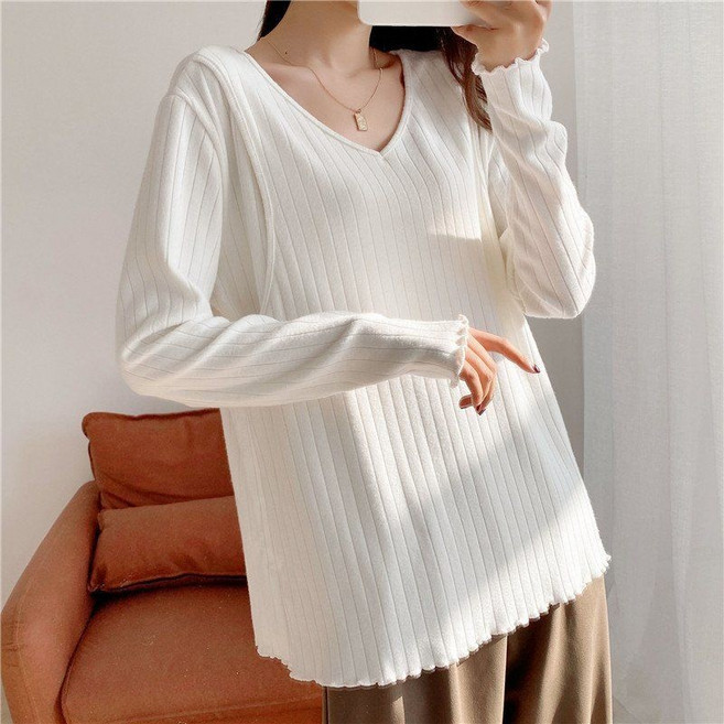 孕婦哺乳長袖針織衫 側開口產后喂奶V領套頭上衣