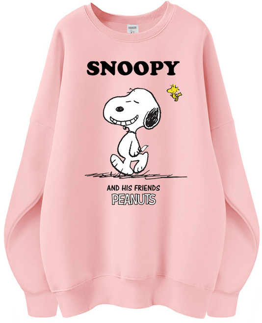 스누피 정품 남녀공용 오버핏 캐릭터 라운드 맨투맨 빅사이즈 데일리 티 루즈핏 커플 티셔츠 남자 여성 롱티 단체티 해피스누피
