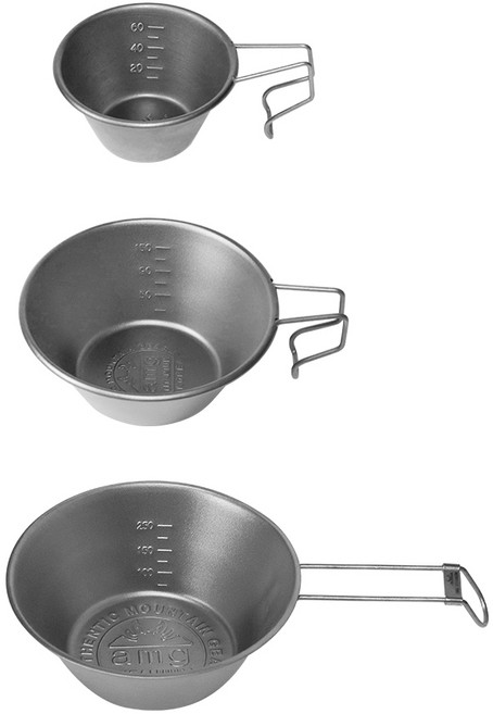 AMG 티타늄 시에라컵 신형 티탄 초경량 백패킹 캠핑용 와일드베어케이스 포함, 폴딩형 손잡이 150ml (와일드베어 케이스 포함), 1개