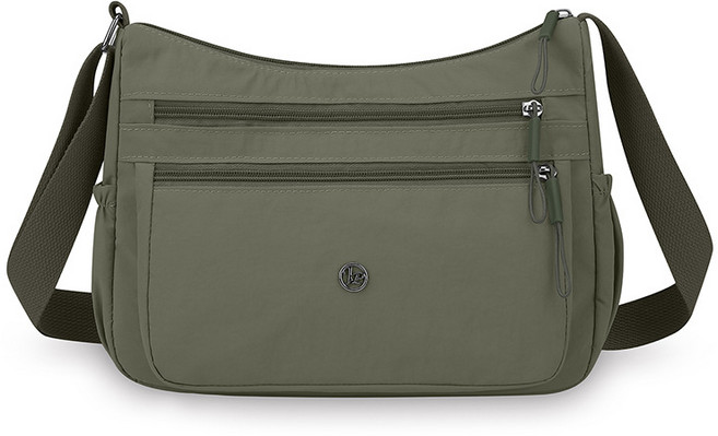 都市簡約通勤女包 防水耐磨多層單肩包 大容量輕便斜挎布包, 軍綠色