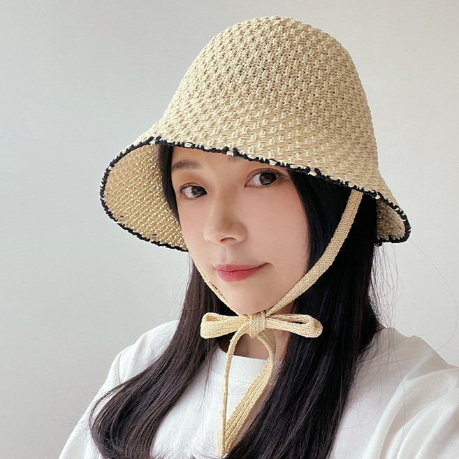 동대문모자 스티치 여름 니트 버킷햇 보넷 벙거지 턱끈 휴가 비치