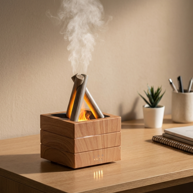 시모네 불멍가습기 무드등 모닥불 초음파 가습기, 우드