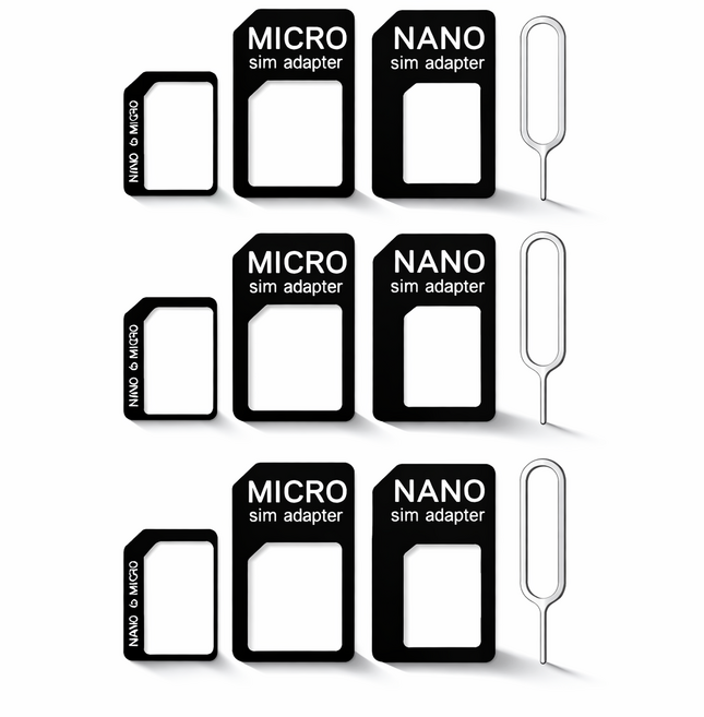 유심 변환 어댑터 세트 나노 마이크로 일반 SIM 카드 변환핀 포함, 3개, 블랙