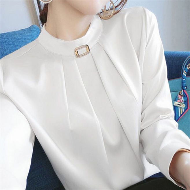 TKX 여성용 고급스러운 블라우스 오피스룩 긴소매 심플 배색 단아한 면접