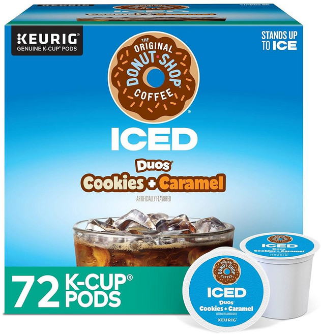 오리지널 도넛 샵 아이스 듀오 쿠키 카라멜 커피 큐리그 싱글 서브 K 컵 포드 24 카운트, Cookie + Caramel, 1 Count (Pack of 96)