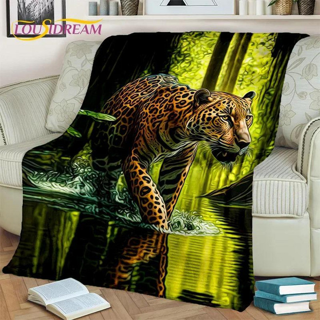 사자 표범 동물 야생 만화 담요 홈 침실 침대 소파 캠핑 커버