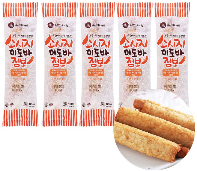 부산미도어묵 소시지 미도바 점보 120g x 5개 어묵바 핫바, 1개, 600g
